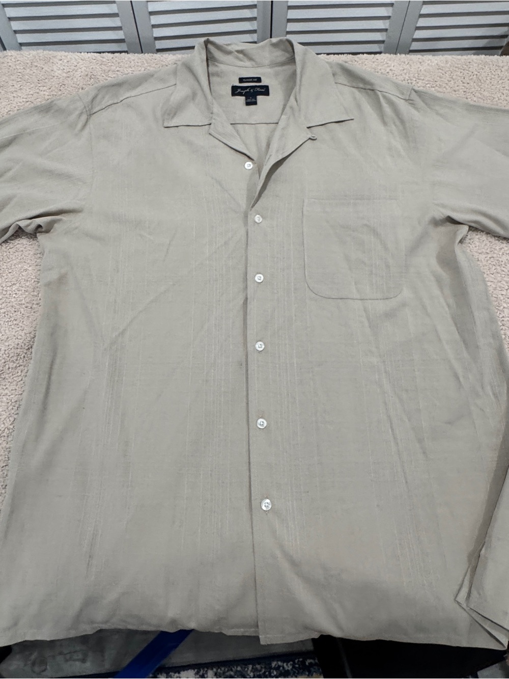Joseph & Feiss Classic Fit 100% Silk Beige Short Sleeve Button Up Shirt L